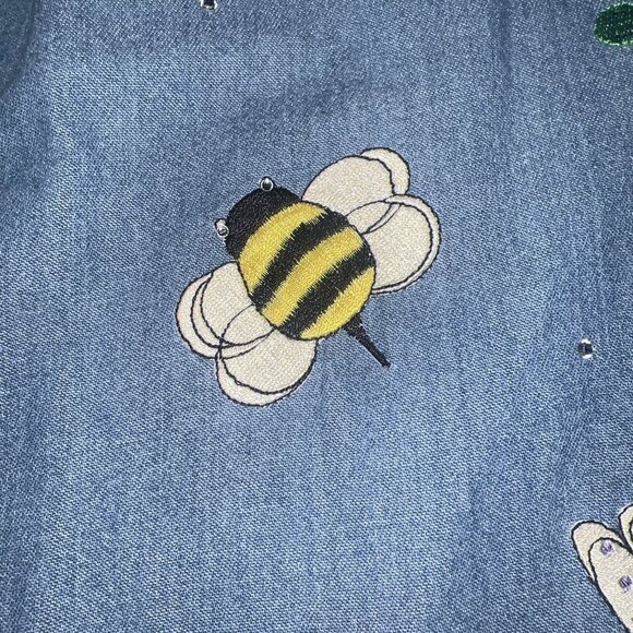 MILI DESIGNS DENIM BUTTON DOWN SHIRT TOP SIZE 1X STITCHED Bees Bugs,, - Picture 6 of 16